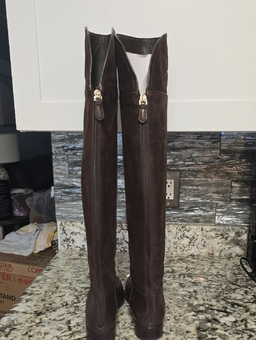 Tory Burch Dark Brown Over-the-Knee Leather & Suede Boots